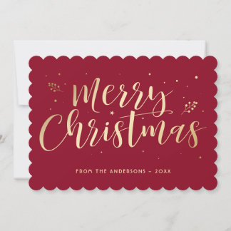 Red Gold Merry Christmas Calligraphy Holiday Card
