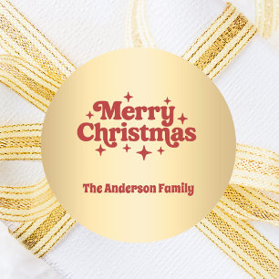 Red gold Merry Christmas favor Classic Round Sticker