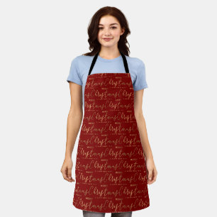 Red & Gold Merry Christmas Happy New Year Apron