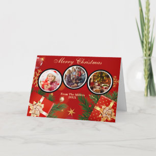 Red & Gold Merry Christmas & Happy New Year Photo Thank You Card