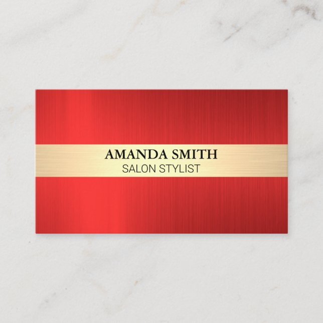 Red Gold Metallic Brushed Business Card (Front)