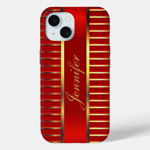 Red & Gold Metallic Stripes  iPhone 15 Case