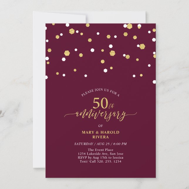 Red & Gold Modern 50th Wedding Anniversary Party Invitation (Front)