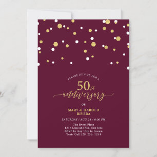 Red & Gold Modern 50th Wedding Anniversary Party Invitation