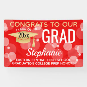 Red Gold Modern Bubbles Congrats Grad Graduation Banner