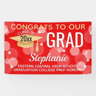Red Gold Modern Bubbles Congrats Grad Graduation Banner