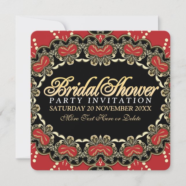 Red Gold Modern Eastern Bridal Shower Party Invitation (Front)