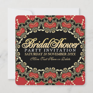 Red Gold Modern Eastern Bridal Shower Party Invitation