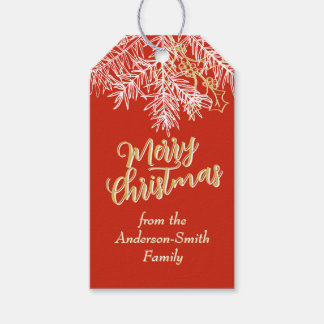 Red Gold Modern Elegant Christmas Botanical Gift Tags