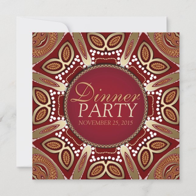 Red+Gold Modern Tribal Dinner Party Invitation (Front)
