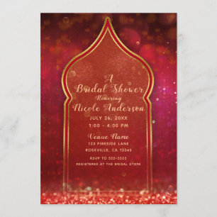 Red & Gold Moroccan Arabian Nights Bridal Shower Invitation