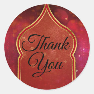 Red & Gold Moroccan Arabian Nights Wedding Favour Classic Round Sticker