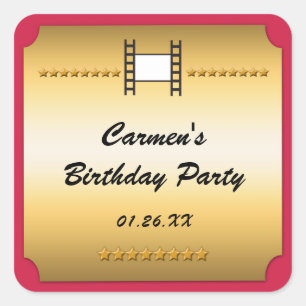 Red & Gold Movie Cinema Birthday Party Sticker