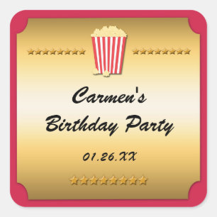Red & Gold Movie Cinema Popcorn Party Sticker