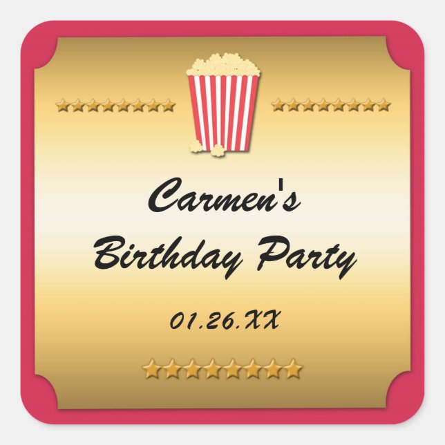 Red & Gold Movie Cinema Popcorn Party Sticker (Front)