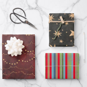 Red, Gold, Multicolored Wrapping Paper Sheet