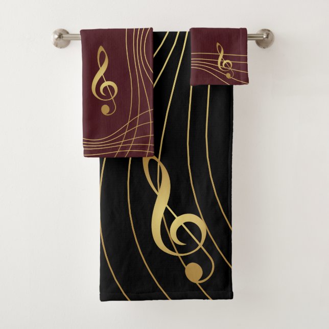 Red & Gold Music Towels - The Treble Clef: (Insitu)