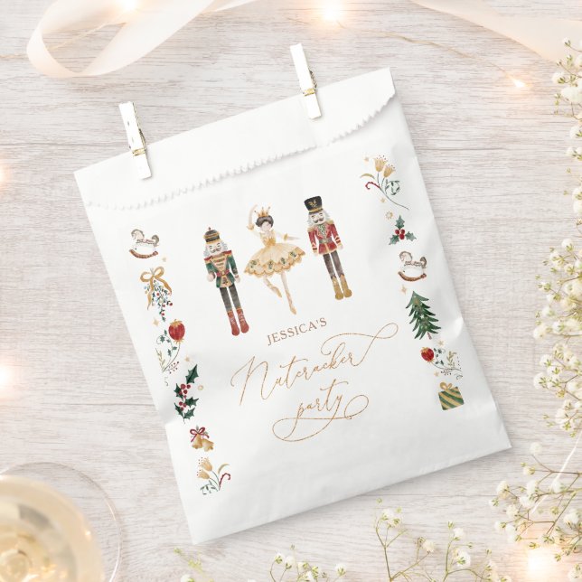 Red gold Nutcracker ballerina kids birthday party Favour Bags (Clipped)