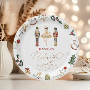 Red gold Nutcracker ballerina kids birthday party Paper Plate