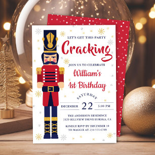 Red Gold Nutcracker Christmas Birthday Party Invitation