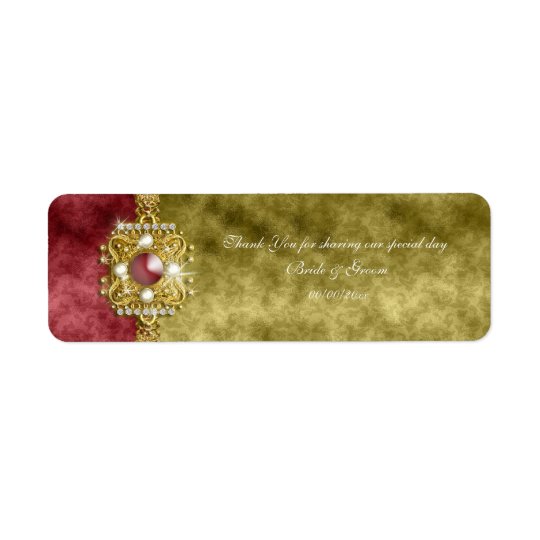 Red gold olive damask wedding return address label