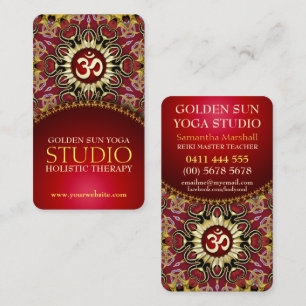 Red Gold OM Heart Yoga Love Business Cards