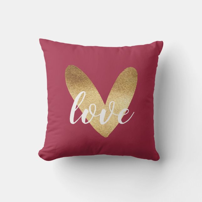 Red Gold Ombre Hearts Cushion (Front)