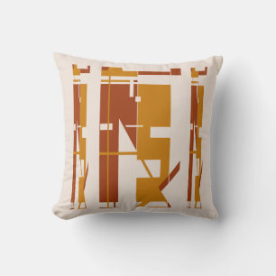 Red Gold on Beige Southwest Tribal Art Mosaic Cushion