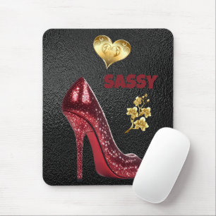 Red & Gold on Black High Heel Shoe   Mouse Mat