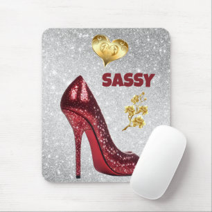 Red & Gold on silver High Heel Shoe   Mouse Mat