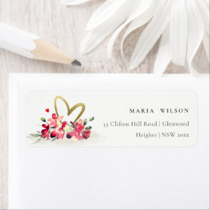 Red Gold Orchid Heart Floral Watercolor Address