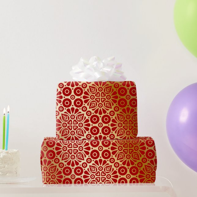 Red gold oriental pattern elegant wrapping paper (Party Gifts)