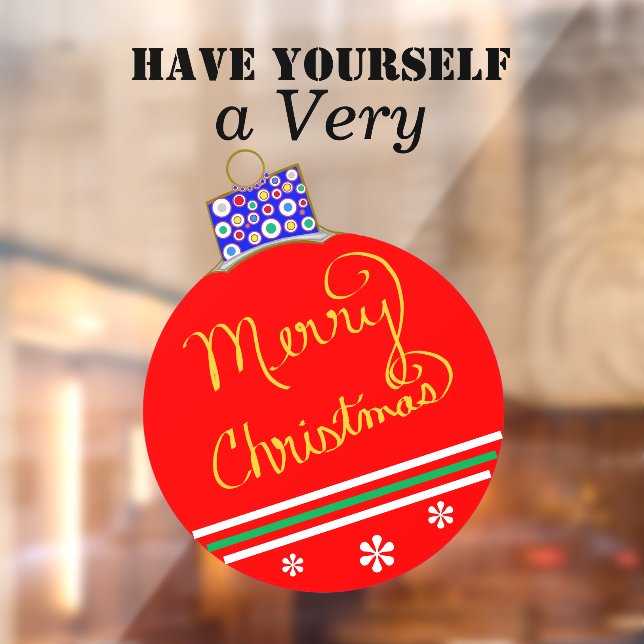 Red Gold Ornament Ball Merry Christmas Stripes Window Cling (Sheet 2)