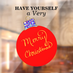 Red Gold Ornament Ball Merry Christmas Window Cling