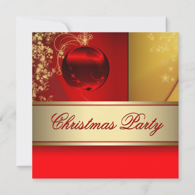 Red Gold Ornament Red Gold Christmas Party Invitation (Front)
