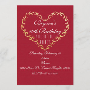 Red & Gold Ornamental Heart Valentine Invitations