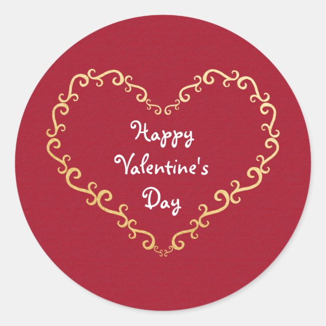 Red & Gold Ornamental Heart Valentine Stickers (Front)