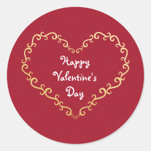 Red & Gold Ornamental Heart Valentine Stickers