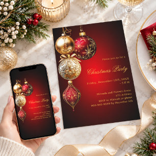 Red gold ornaments Christmas Party Invitation