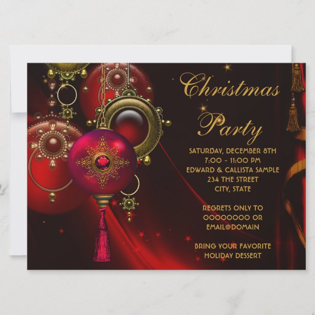 Red Gold Ornaments Corporate Christmas Party Invitation (Front)