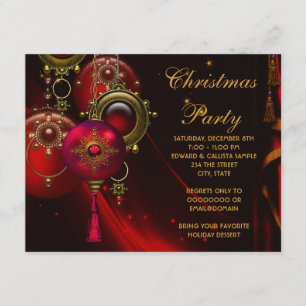 Red Gold Ornaments Corporate Christmas Party Invitation