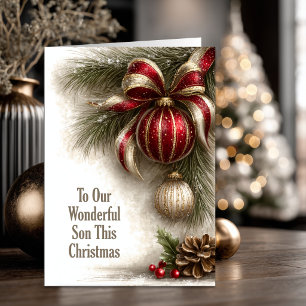 Red Gold Ornaments Son Christmas Holiday Card