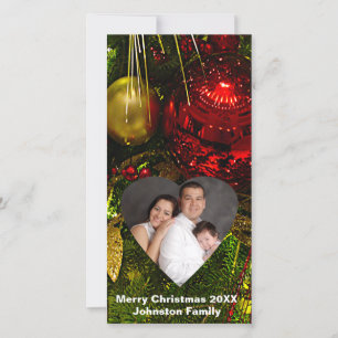 Red & Gold Ornaments Tree Heart Frame Photo Card