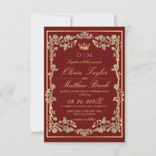 Red & Gold Ornate Elegant Wedding Invitation