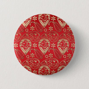 Red Gold Paisley Bandanna Pattern 6 Cm Round Badge
