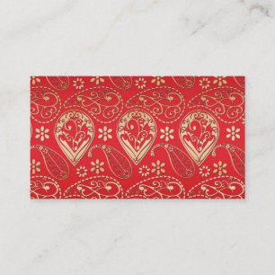 Red Gold Paisley Bandanna Pattern Business Card