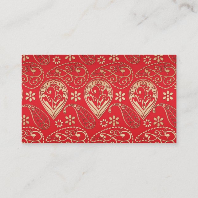 Red Gold Paisley Bandanna Pattern Business Card (Front)