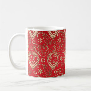 Red Gold Paisley Bandanna Pattern Coffee Mug