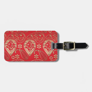 Red Gold Paisley Bandanna Pattern Luggage Tag