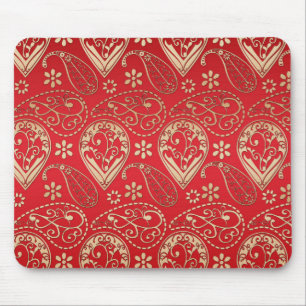 Red Gold Paisley Bandanna Pattern Mouse Mat